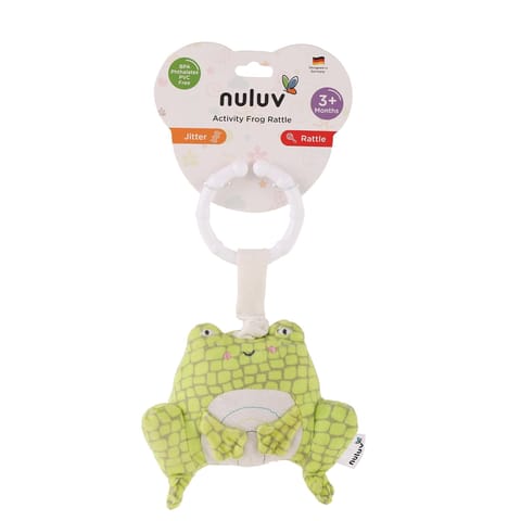 Nuluv Activity Frog Rattle, 2-in-1 Jitter and Rattle Toy for Babies, BPA-Free, Soft Plush, Sensory Development Hanging Toy for Crib, Stroller and Car Seat, for Babies 3+ Months