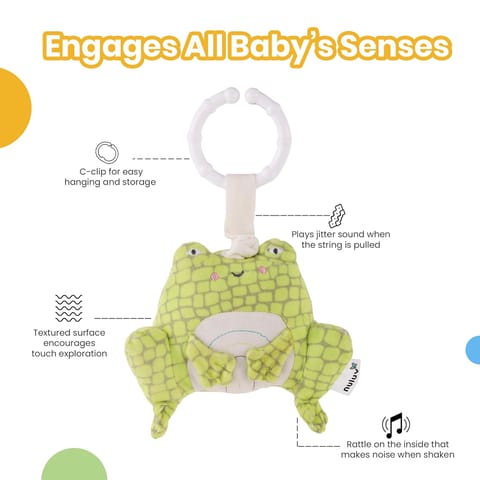 Nuluv Activity Frog Rattle, 2-in-1 Jitter and Rattle Toy for Babies, BPA-Free, Soft Plush, Sensory Development Hanging Toy for Crib, Stroller and Car Seat, for Babies 3+ Months