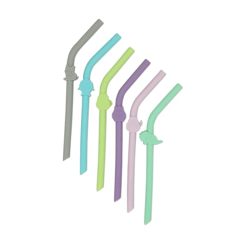Silicone Animal Straws - Set Of 6 With Cleaning Brush