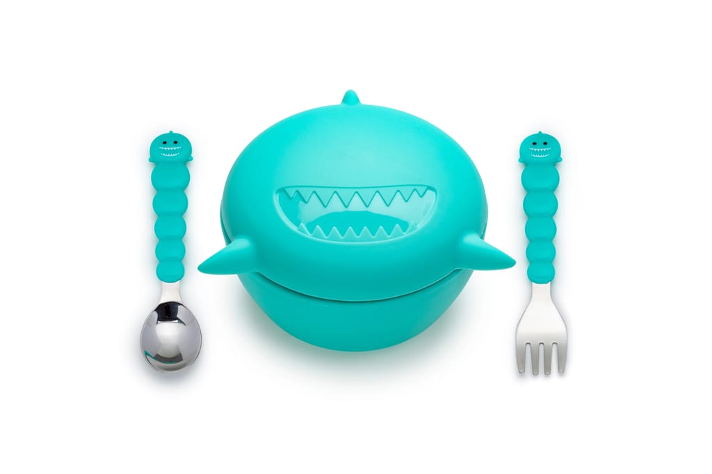 Silicone Bowl With Lid And Utensils - Shark