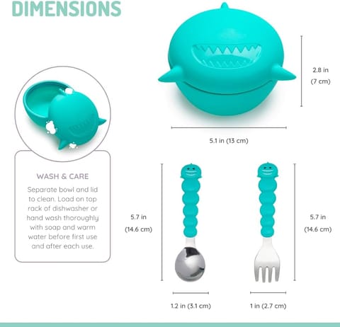 Silicone Bowl With Lid And Utensils - Shark
