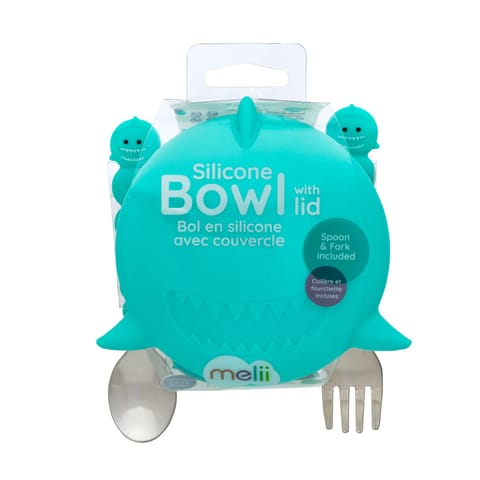 Silicone Bowl With Lid And Utensils - Shark
