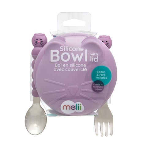 Silicone Bowl With Lid And Utensils - Cat