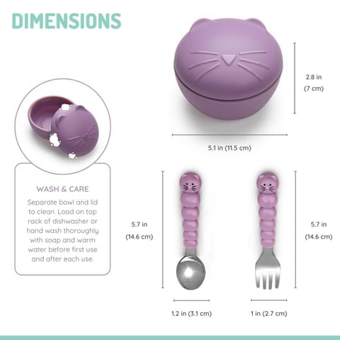 Silicone Bowl With Lid And Utensils - Cat