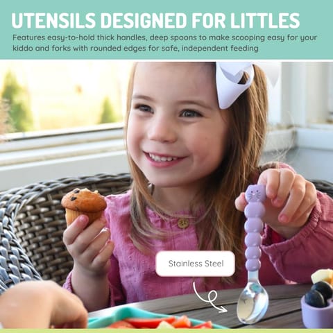 Silicone Bowl With Lid And Utensils - Cat