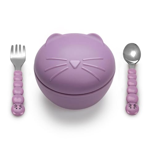 Silicone Bowl With Lid And Utensils - Cat