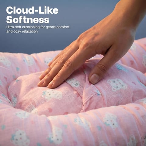 BAYBEE Muslin Cotton Baby Bedding Set for New Born with Mosquito Net, Portable Sleeping Nest, Premium Soft Mattress & Pillow, Travel Bed for Boys Girls (Pink)