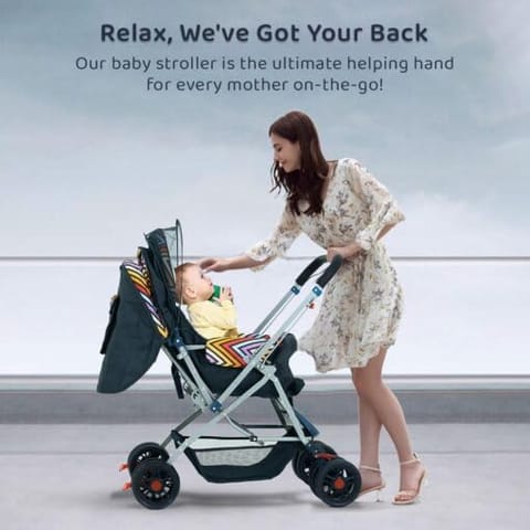StarAndDaisy Sunrise Reversible Baby Stroller and Pram with Mosquito Net and Wheel Breaks Cushion (Vibrant-Stroller)