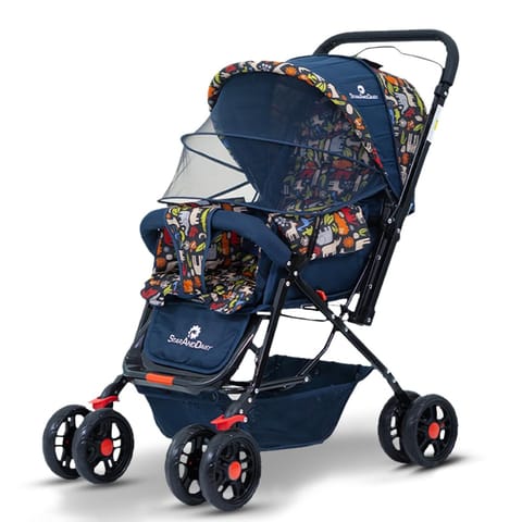 StarAndDaisy Sunrise Baby Stroller Lightweight Foldable Stroller for 0-5 Years, 3-Point Safety Harness, Adjustable Backrest, 360° Swivel Wheel, Extended Mosquito Net, Reversible Handlebar, Large Storage Basket(Delta)