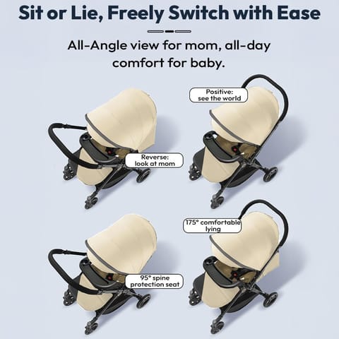 StarAndDaisy Stroller for Baby Boy Girl 0 to 5 Years/Foldable Baby Stroller Light Weight with Multi-Level Seat Recline, 5 Point Safety Belt, Pram for Kids- Khaki