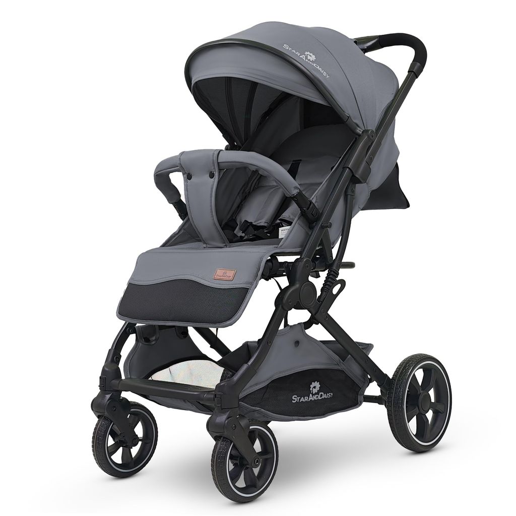 StarAndDaisy Foldable Stroller for Baby 0-3 Years Infant & Toddler / Travel Pram for Baby with Storage basket & Lockable Wheels, Multi-Level Recline & Adjustable Footrest, Removable Tray , Safety Harness Belt -Green