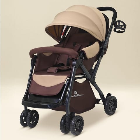 StarAndDaisy Foldable Stroller for Baby 0-3 Years Infant & Toddler / Travel Pram for Baby with Adjustable Canopy & Footrest with Lockable Wheels, Multi-Level Recline , Removable Tray , Safety Harness Belt - Grey