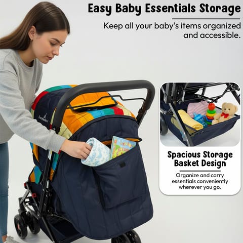 StarAndDaisy Baby Stroller for 0–3 Years, Foldable Baby Stroller/Pram with Mosquito Net, Large Storage Basket, 5 Point Safety Harness