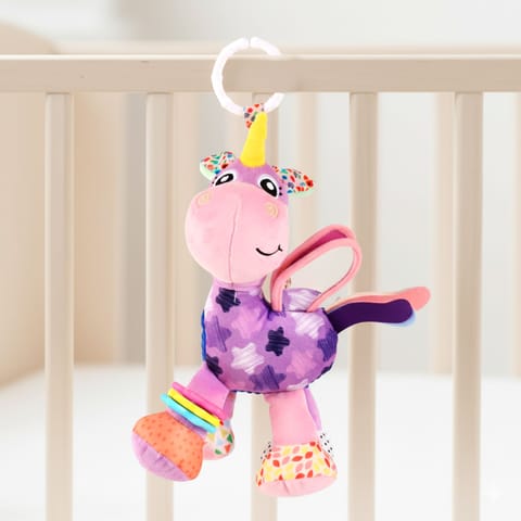 Nuluv Activity Unicorn Baby Toy with Rattle, Crinkle, Mirror and Hanging Ring, Soft Sensory Plush Toy for Playtime Fun Non-Toxic, BPA-Free, Travel-Friendly, for Kids 3+ Months
