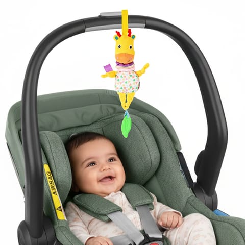 Nuluv Jittery Musical Moo Baby Stroller Toy, Vibrating Soft Plush Toy with Teether and Gentle Music, Hanging Crib Toy, Non-Toxic, BPA-Free, Travel-Friendly, for Kids 3+ Months