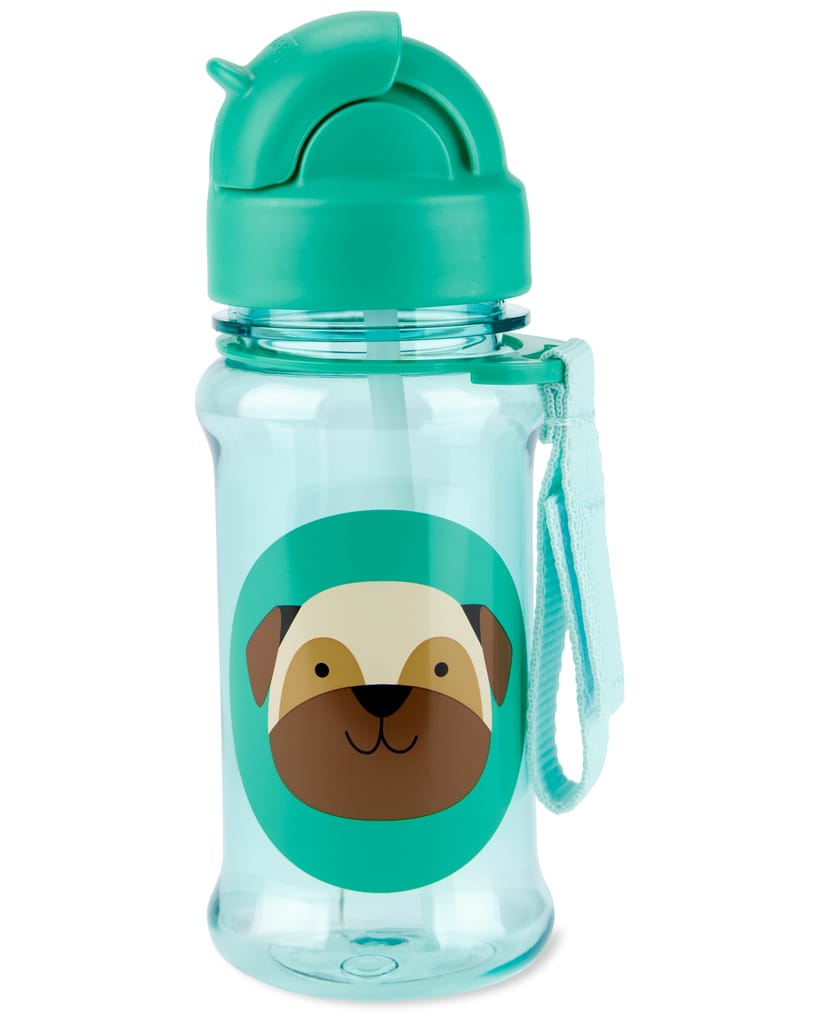 Skip Hop Zoo Straw Bottle with Tritan Renew, BPA-Free & PVC-Free Sippy Bottle for Kids, 355 mL Sipper - Pug