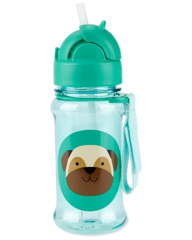 Skip Hop Zoo Straw Bottle with Tritan Renew, BPA-Free & PVC-Free Sippy Bottle for Kids, 355 mL Sipper - Pug