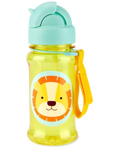 Skip Hop Zoo Straw Bottle with Tritan Renew, BPA-Free & PVC-Free Sippy Bottle for Kids, 355 mL Sipper - Lion