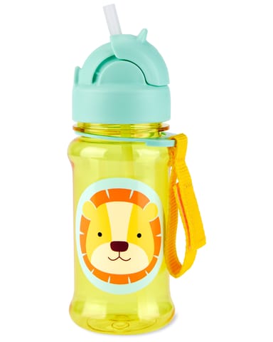 Skip Hop Zoo Straw Bottle with Tritan Renew, BPA-Free & PVC-Free Sippy Bottle for Kids, 355 mL Sipper - Lion