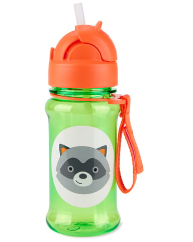 Skip Hop Zoo Straw Bottle with Tritan Renew, BPA-Free & PVC-Free Sippy Bottle for Kids, 355 mL Sipper - Racoon