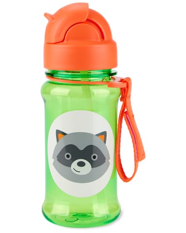 Skip Hop Zoo Straw Bottle with Tritan Renew, BPA-Free & PVC-Free Sippy Bottle for Kids, 355 mL Sipper - Racoon