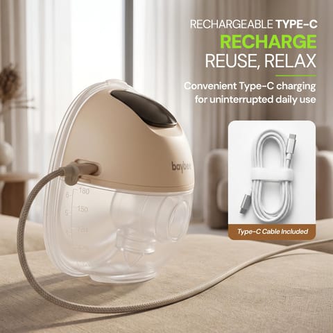BAYBEE Elora Pro Electric Wearable Breast Pump for Mothers | Hands-Free BPA-Free Breast Milk Pump | 4 Smart Modes, 12 Suction Levels | 180ml Capacity | USB-C Fast Charging | Auto Shut-Off | Beige